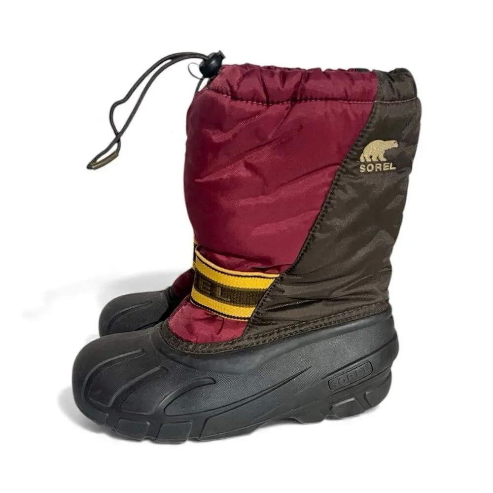 SOREL Cub Youth Kids Brown Maroon Insulated Waterproof Winter Snow Boots /US 4